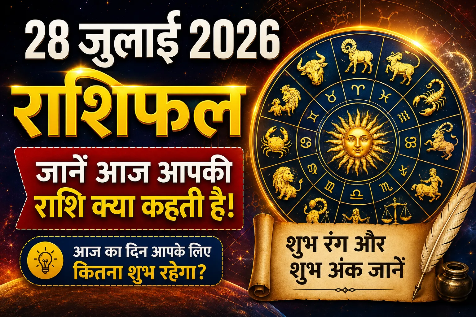 Aaj Ka Rashifal 28 July 2026: जानें मेष से मीन तक सभी राशियों का दैनिक राशिफल, शुभ अंक और रंग