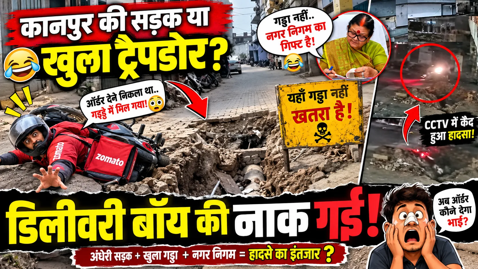 Kanpur Delivery Boy Accident: जाजमऊ में बाइक गड्ढे में गिरी