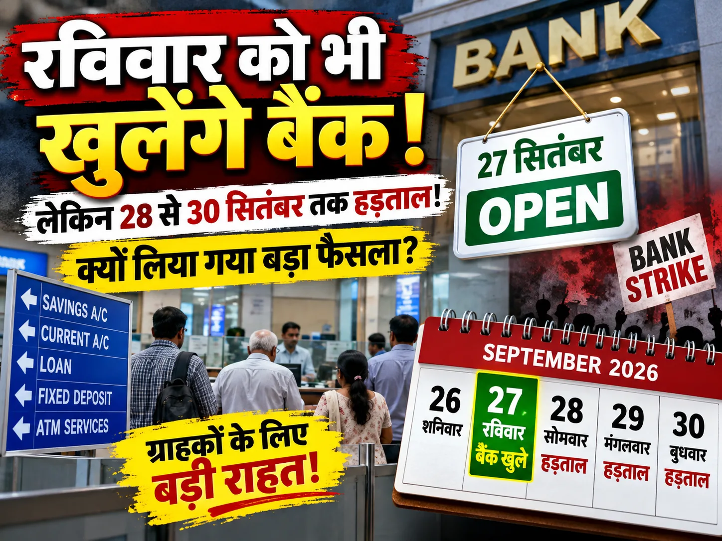 Bank Holiday: रविवार को खुले रहेंगे बैंक! 27 सितंबर को बैंकिंग सेवाएं रहेंगी चालू, जानिए क्यों लिया गया फैसला